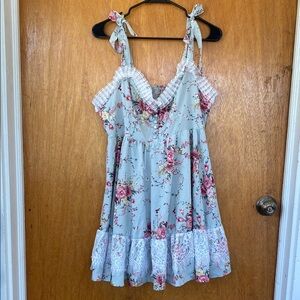 Floral Dress with Lace Trim